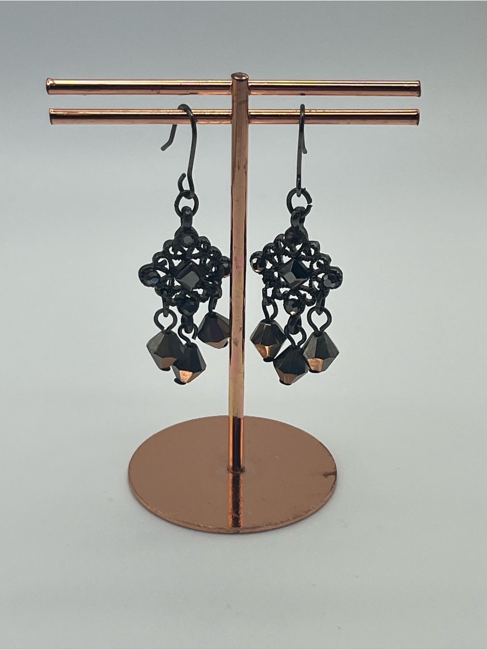 Black Filigree Chandelier Drop Earrings - Unbranded